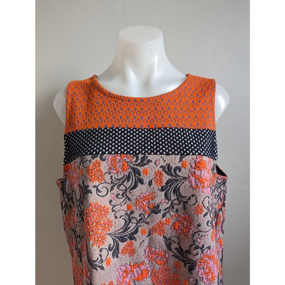 Meadow Rue by Anthropologie Large Poppy Jacquard Tank Orange Black Sleeveless - Picture 6 of 16